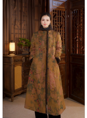 【喜上眉梢】秋冬新款百搭保暖中长款香云纱复古中长款棉服25455