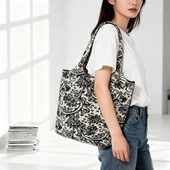 韩国小众设计感复古印花帆布包大容量单肩包手提包百搭休闲水桶包