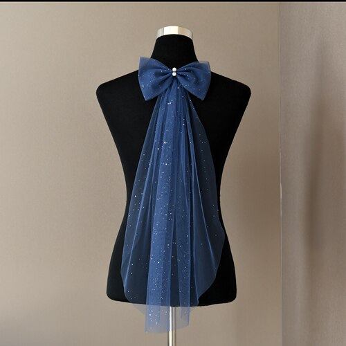 曼真蓝色烫金婚纱披肩女士蝴蝶结星空纱一对显瘦遮手臂配饰VG34