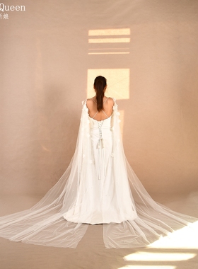 曼真韩式珍珠花朵结婚披肩 手工可拆卸披肩袖纱婚礼配饰VG110