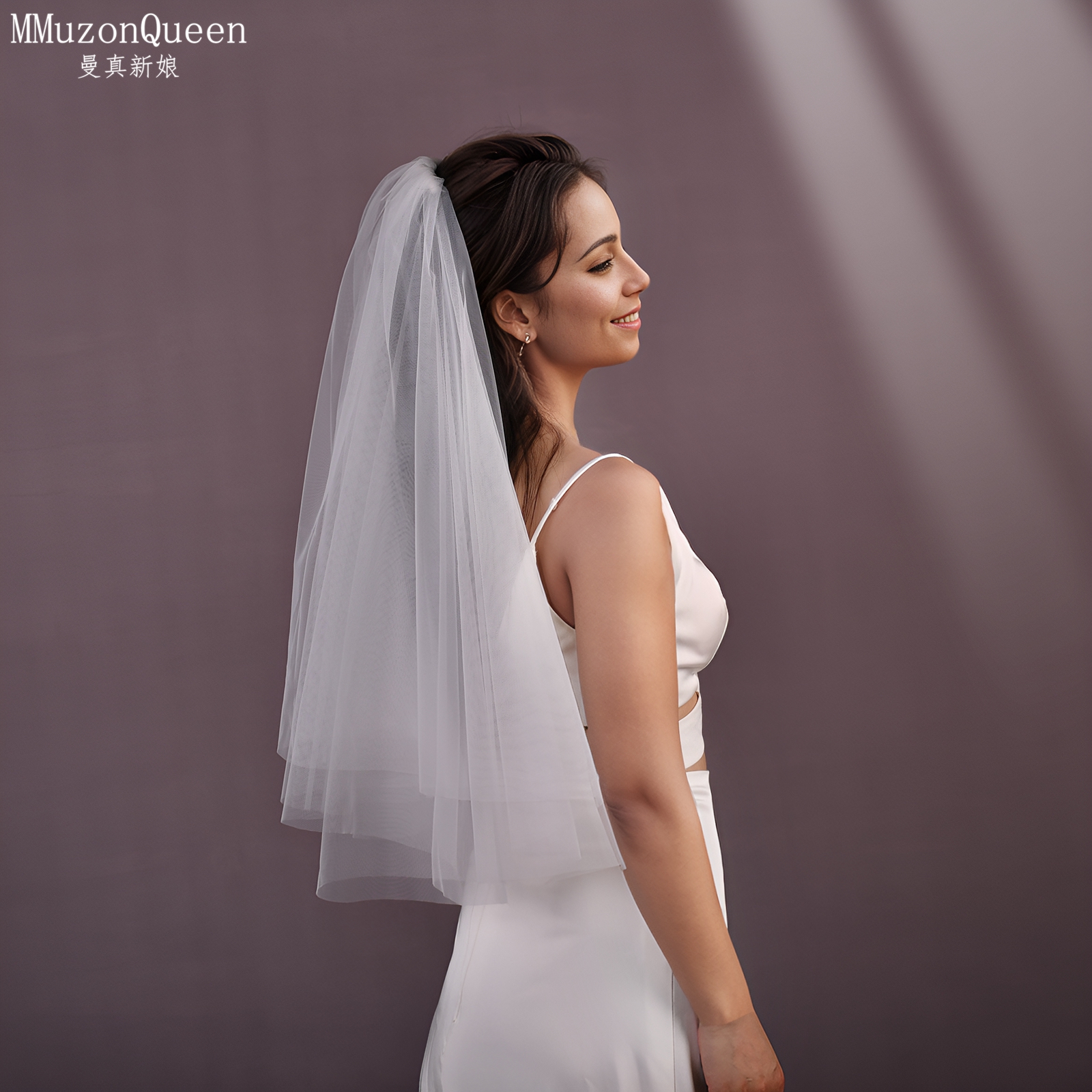 曼真双层新娘头纱简约素纱领证登记道具生日拍照遮面纱V26-0.6