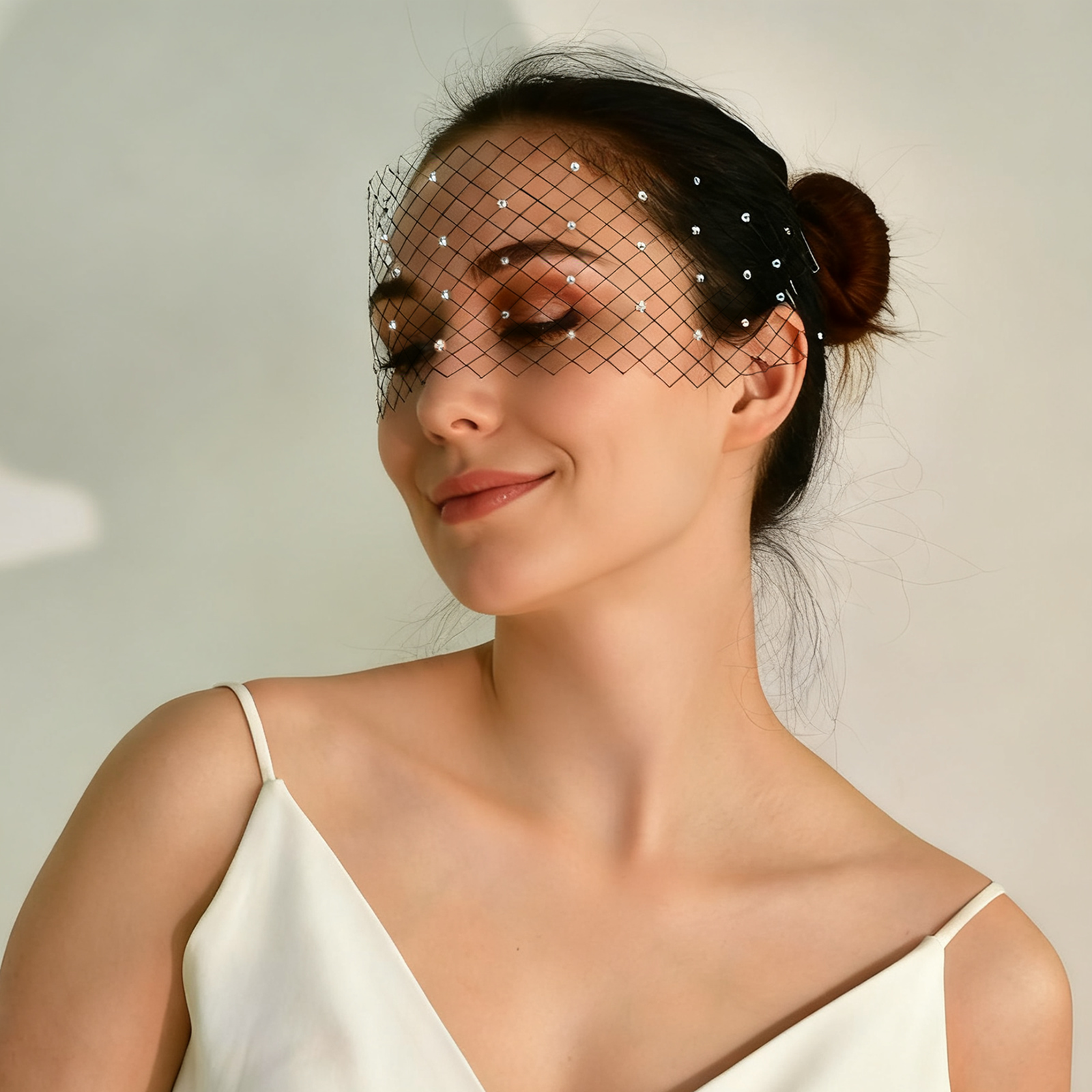 曼真复古网格面纱头饰