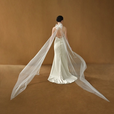 曼真浪漫花朵颈纱新娘婚旅拍摄影海边婚礼透明薄纱礼服搭配MG65