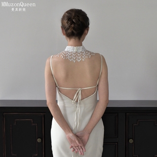 曼真超仙白色蕾丝项圈气质颈链遮颈纹优雅拍照道具脖饰可调节MG78