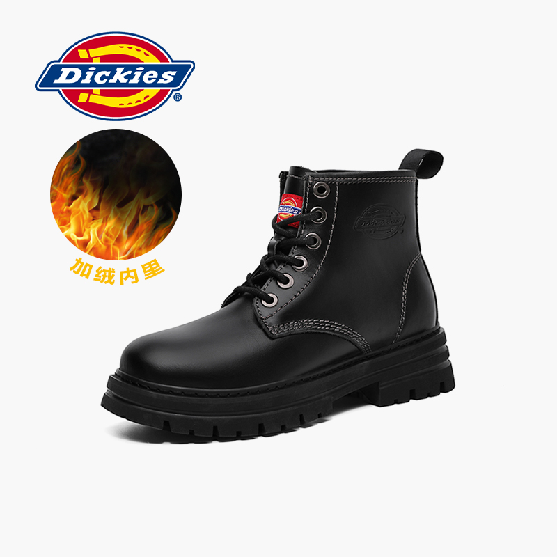 Dickies马丁靴女加绒厚底皮靴