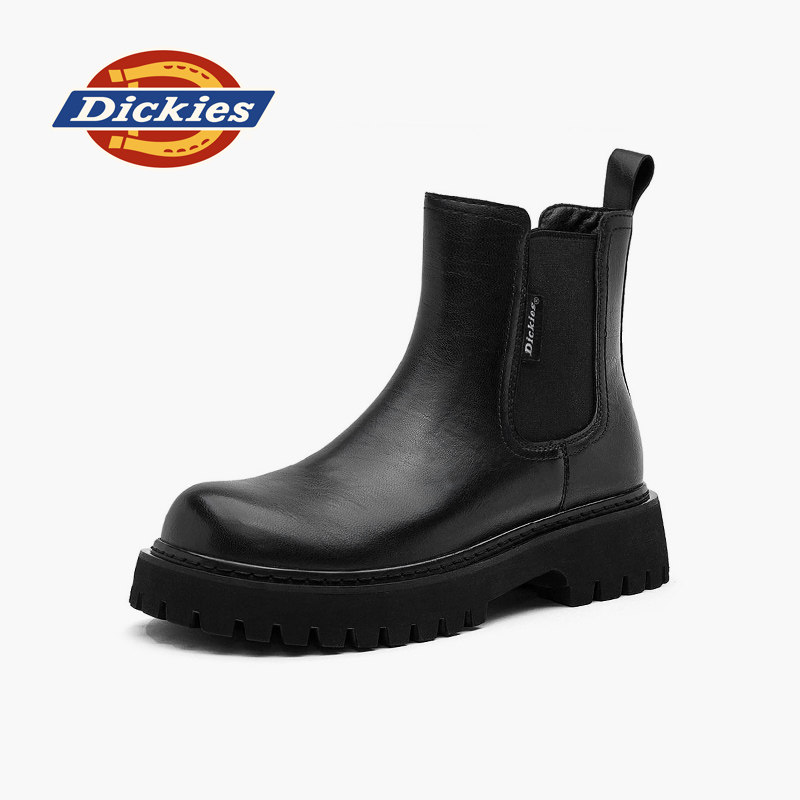 Dickies切尔西靴女鞋2025秋冬新款英伦软皮短靴黑色马丁靴子女款