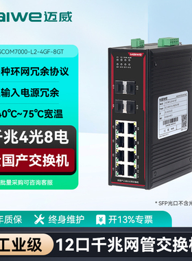 迈威 全国产二层千兆网管型卡轨式工业以太网交换机 4光8电SFP光口交换机 CISCOM7000-L2-4GF-8GT
