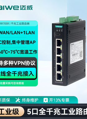 迈威 千兆5口有线工业路由器 AP管理AC控制卡轨式安装 MIR705R