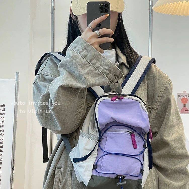 新款户外双肩包撞色登山包可爱学生书包轻便旅行包轻薄野外小背包