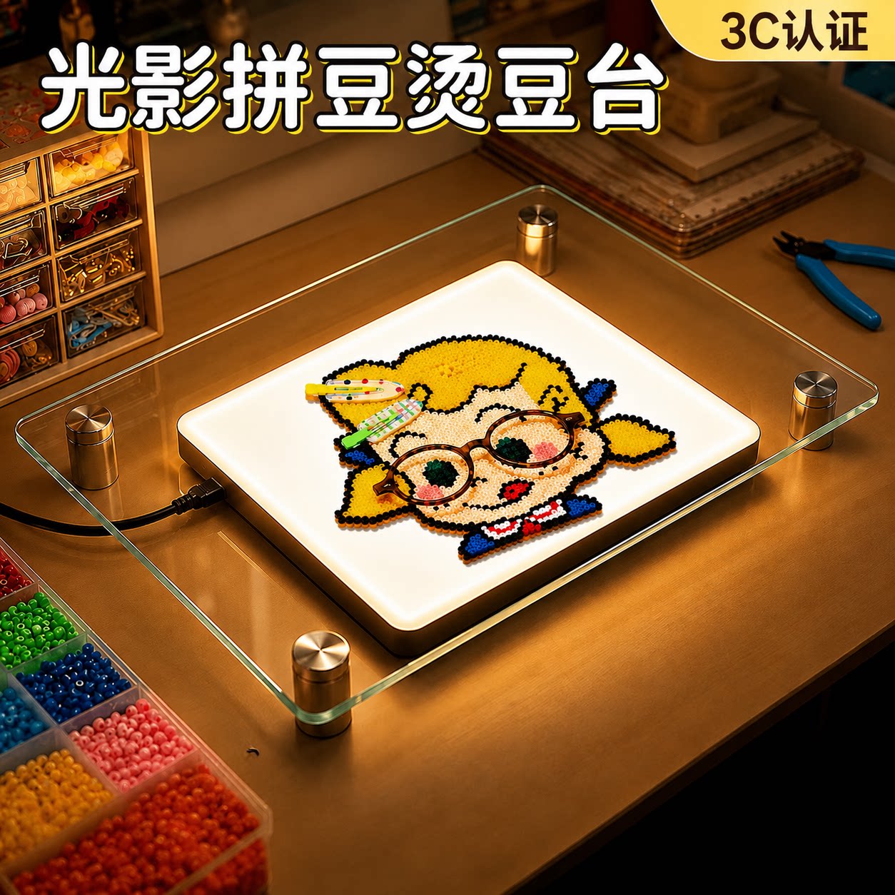 烫豆台拼豆玻璃工作台钢化增高架耐高温隔热板防烫加厚垫板拼豆架
