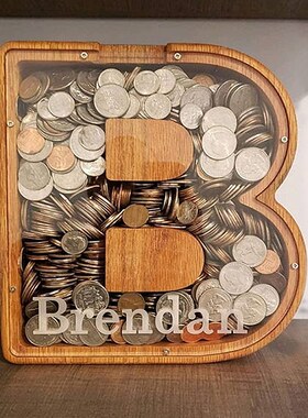 网红木制英文字母存钱罐钱箱存罐储钱罐摆件卡通透明礼品压岁钱