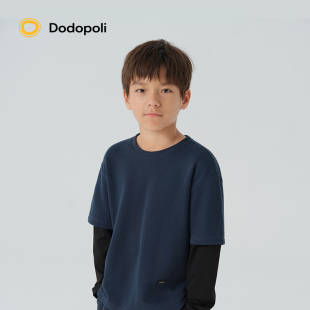 Dodopoli儿童吸湿排汗长袖 T恤假两件男女秋冬透气运动上衣打底衫