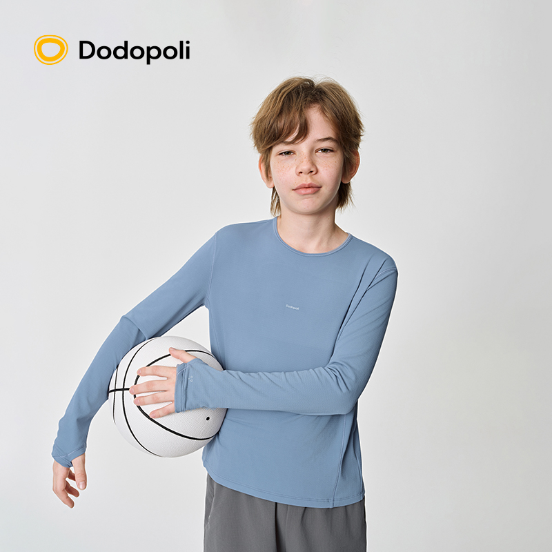 Dodopoli儿童吸湿排汗长袖T恤透气柔软25秋季抗菌运动打底衫上衣