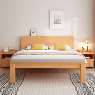 源氏木语实木床现代简约北欧双人床主卧1.5米床1.2米床全实木床架