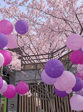 浅紫色主题婚礼结婚氛围感纸灯笼装饰橱窗拍照道具婚庆派对周岁