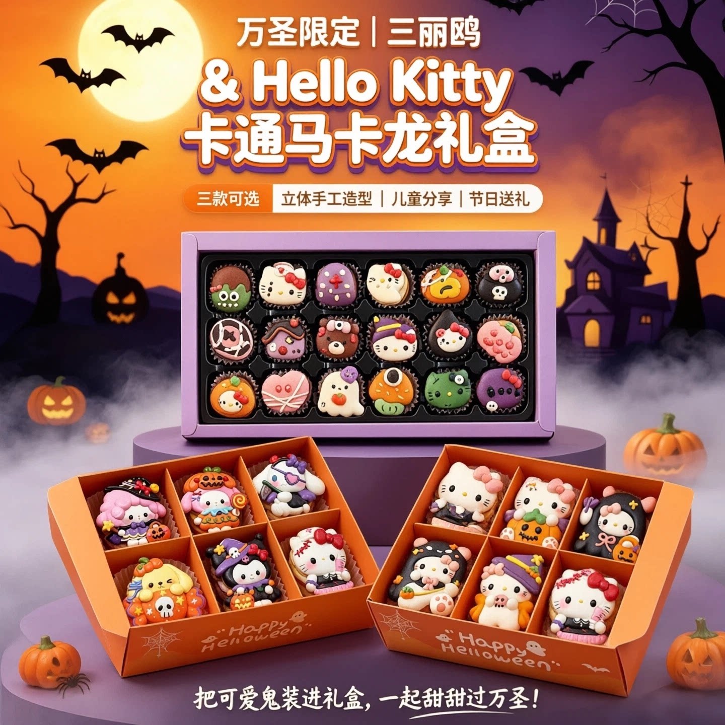 韩式三丽鸥贝壳胖胖马卡龙甜品卡通甜点水果万圣蛋糕饼干礼物礼盒