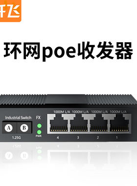 工业级导轨式防雷2光4电POE光纤收发器 环网收发器/交换机 千兆/百兆 带SFP光模块 12V/24V/48V宽压供电