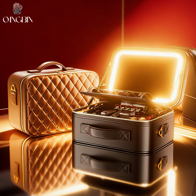 高级带LED镜子化妆包女便携式护肤品美妆通勤挂行李箱分区收纳包