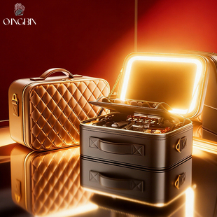 高级带LED镜子化妆包女便携式护肤品美妆通勤挂行李箱分区收纳包