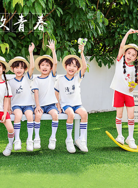 六一儿童啦啦队清华北大纯棉套装演出服幼儿园毕业照合唱表演服装