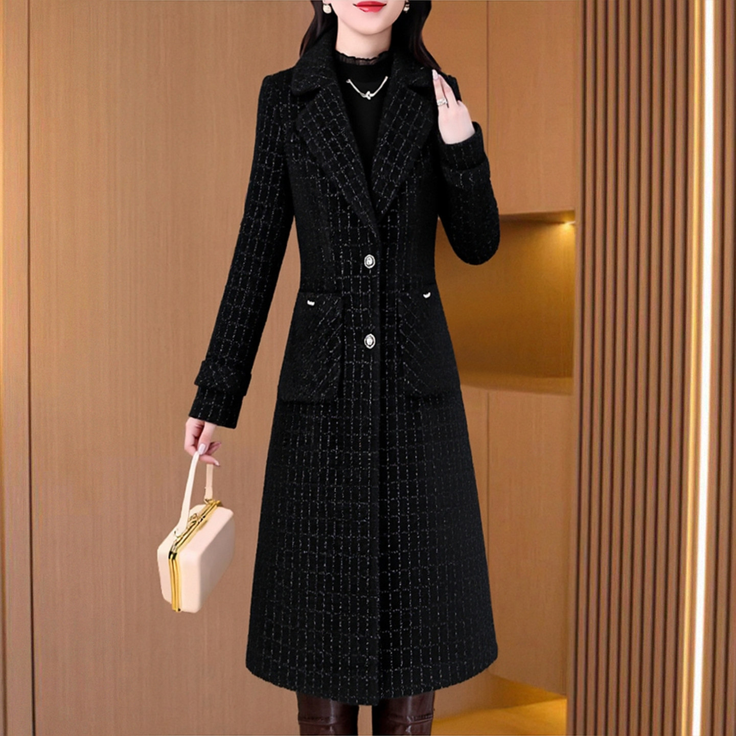 小香风毛呢外套女秋冬高级感夹棉呢子风衣大衣加厚棉服高端上档次