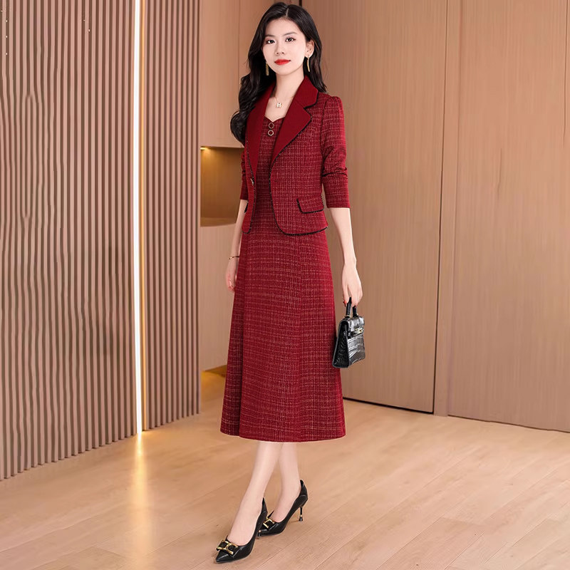 小香风爆款连衣裙喜婆婆婚宴礼服