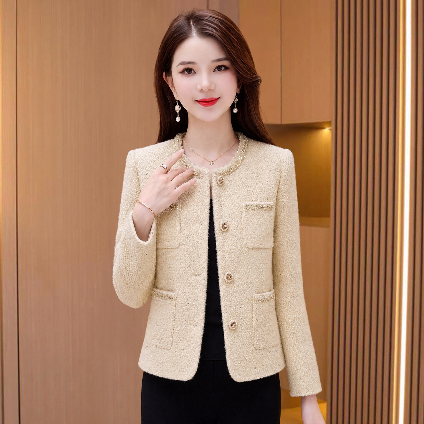 黄色小香风短款外套女秋冬巨好看减龄贵夫人品牌高端羊毛呢子上衣