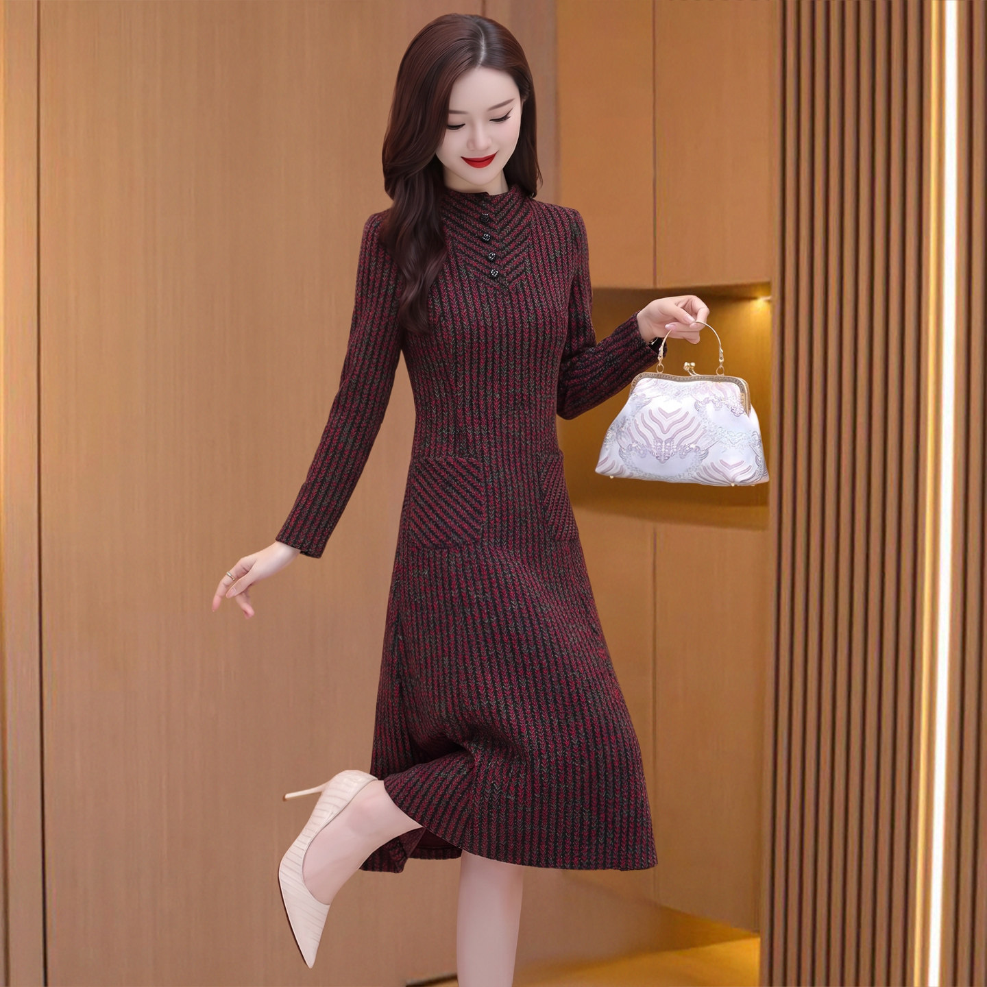 高端奢华小香风两件套装连衣裙女秋冬妈妈减龄穿搭高级感毛呢裙子