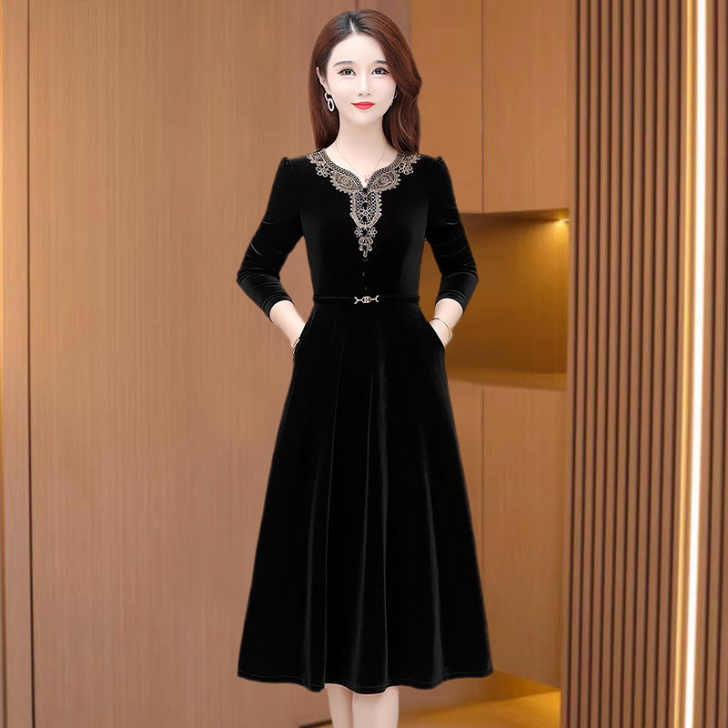金丝绒连衣裙长袖轻奢高级感礼服