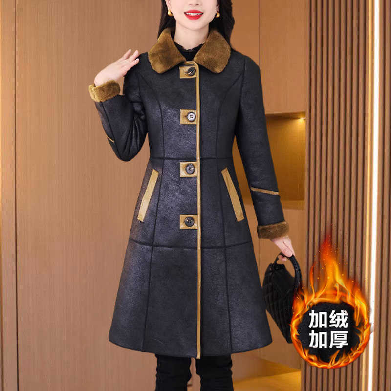 海宁皮草红色毛呢外套女秋冬皮毛一体爆款妈妈本命贵夫人国风大衣