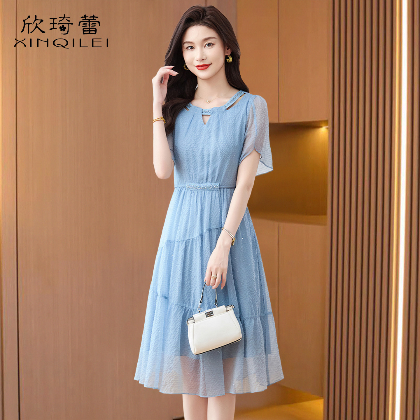 雪纺纱料连衣裙子女夏2026新款今年流行爆款十三行高端品牌后妈妈