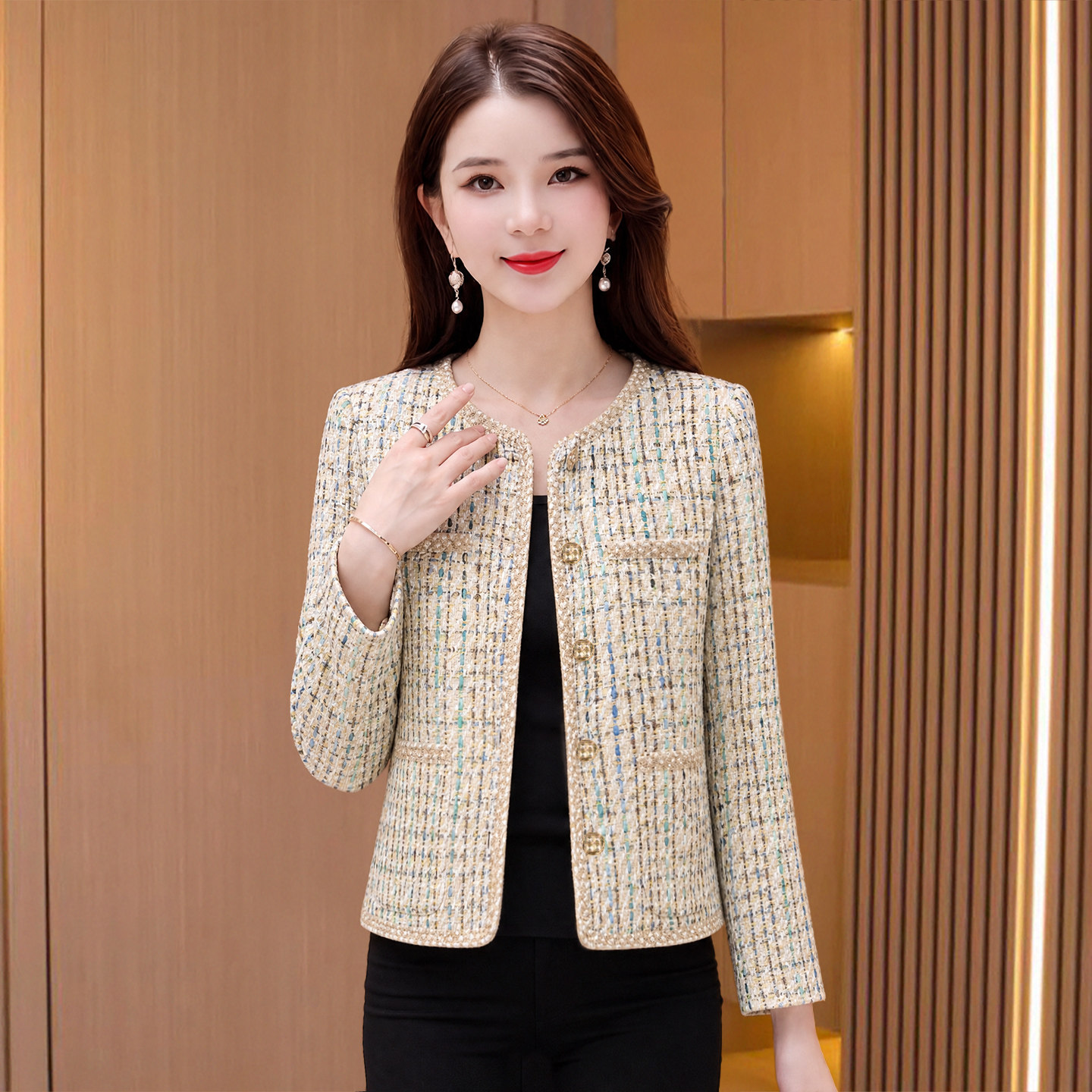 千鸟格子小香风外套女秋冬名媛气质高级感上衣高端上档次洋气减龄