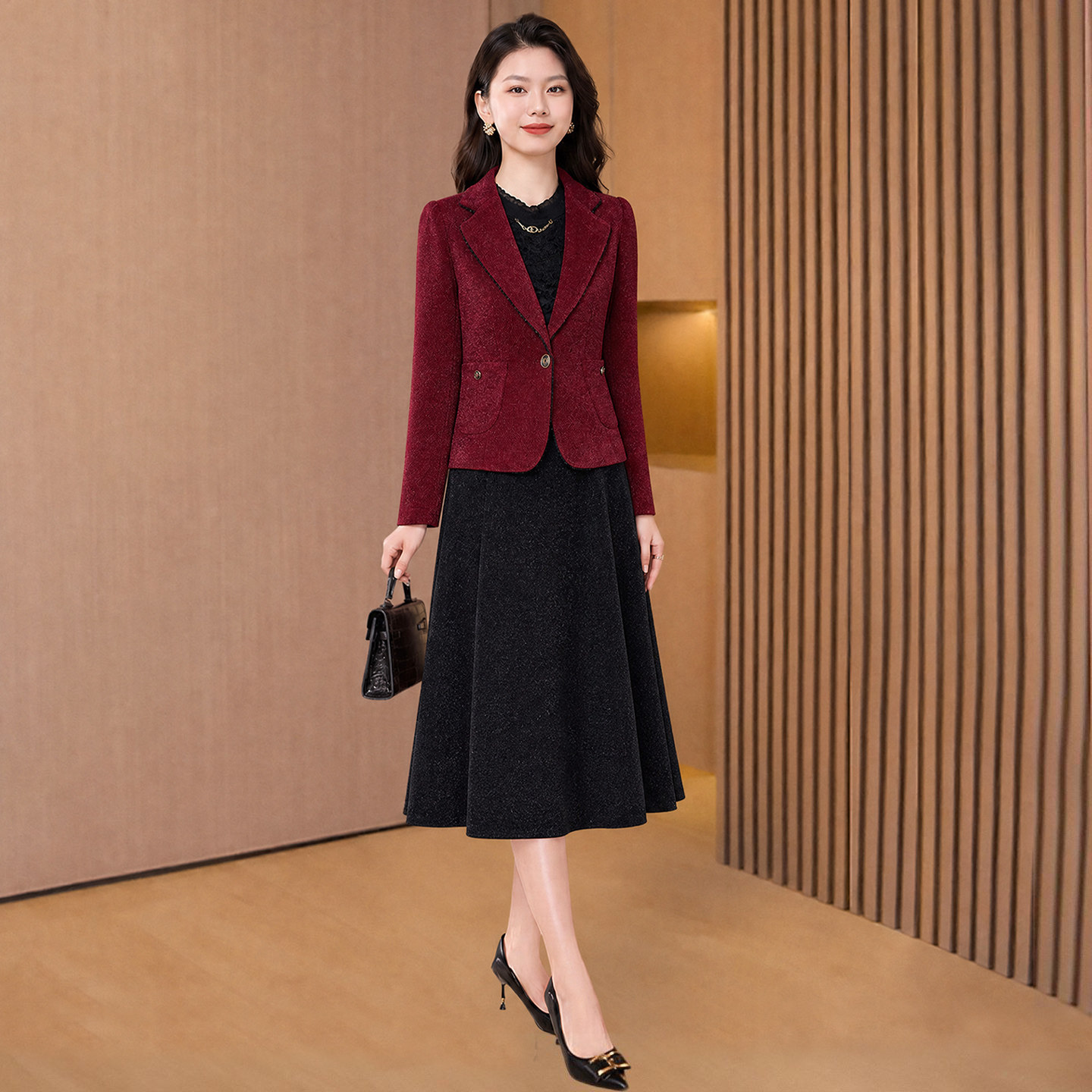 喜婆婆婚宴装轻奢高级感小香风两件套装裙子喜妈妈结婚礼服一整套