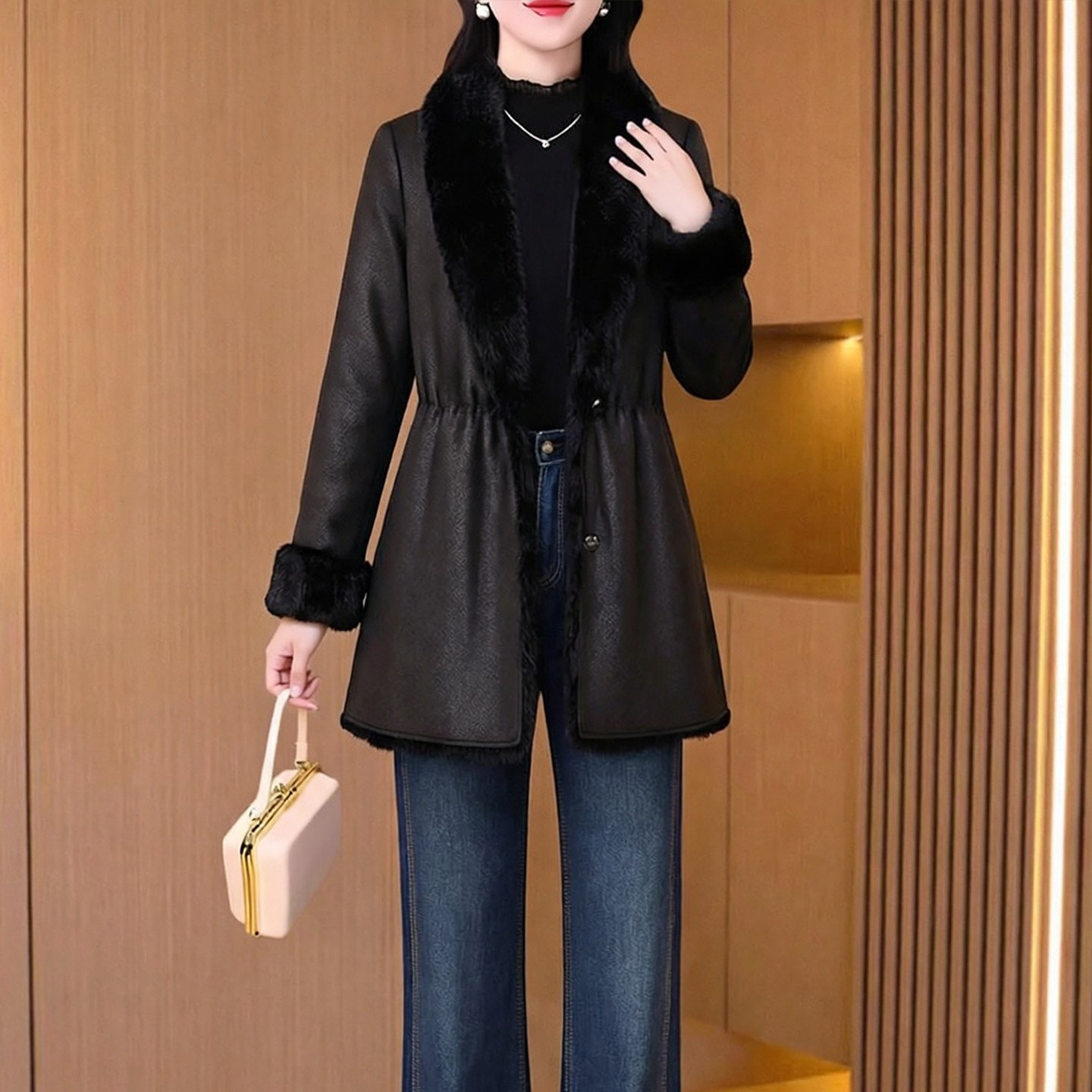 中长款皮毛一体外套女冬加绒加厚皮衣高端品牌双面穿海宁皮草大衣