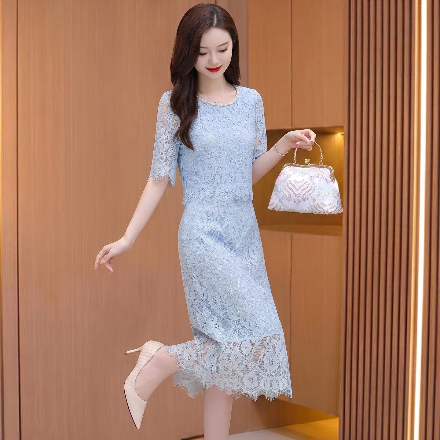 高级感气质蕾丝套装连衣裙女夏小香风气质名媛高端套裙子十三行爆