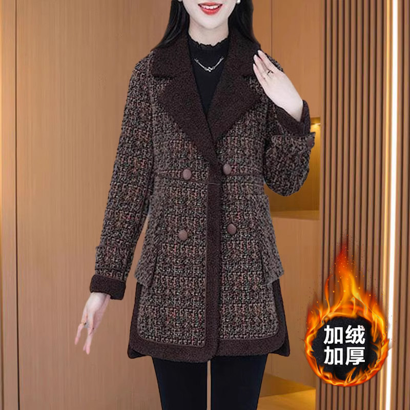 小香风双面毛呢大衣女士秋冬高级感加绒加厚中款海宁皮草呢子外套