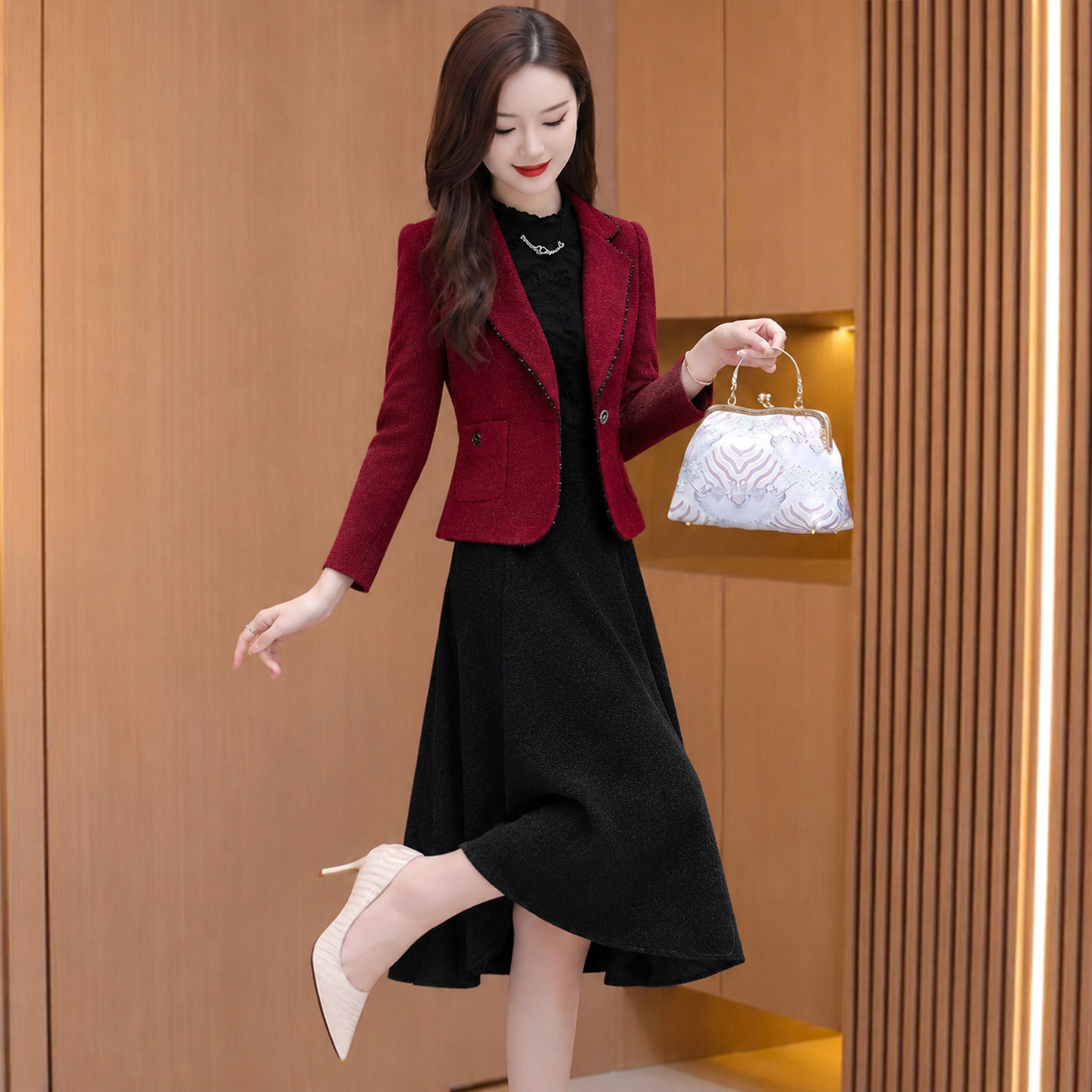 喜婆婆婚宴装平时可穿小香风两件套装高端上档次喜妈礼服结婚衣服