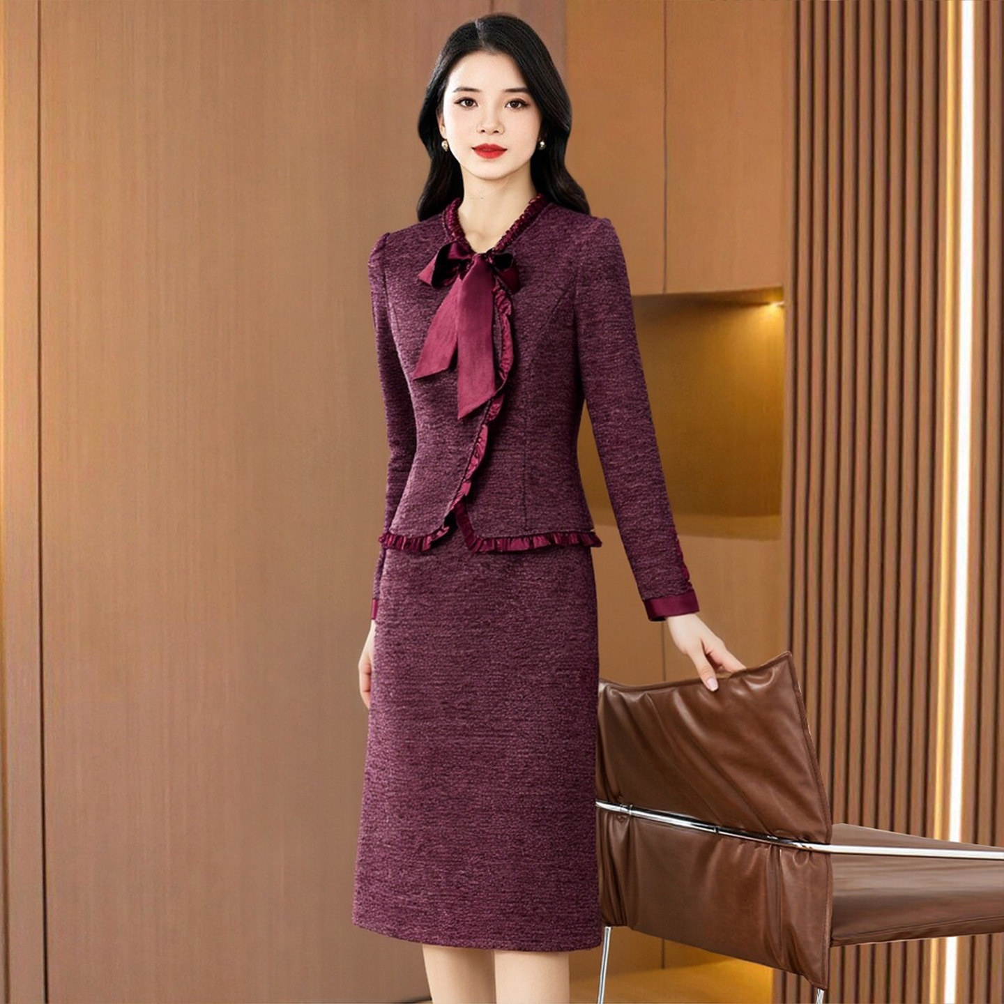 假两件套装连衣裙女秋冬轻奢高级感小香风收腰礼服妈妈40减龄穿搭