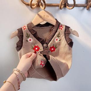 幼儿针织毛线坎肩春秋宝宝绣花 精品 婴儿小马甲秋装 新生儿开衫