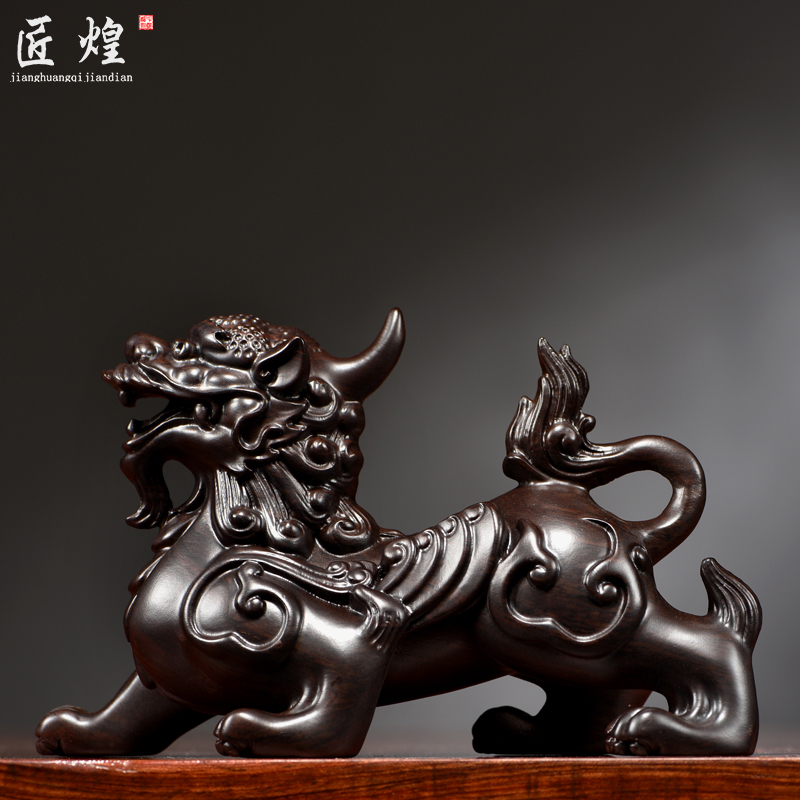 花梨木雕貔貅一对摆件实木新中式