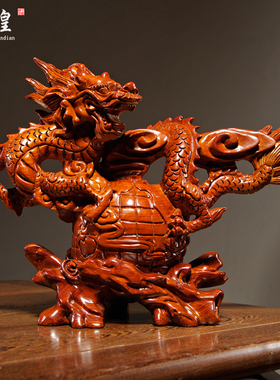 花梨木雕生肖龙实木家居桌面装饰