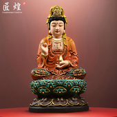 实木雕刻观世音菩萨佛像摆件彩绘坐莲观音家居客厅玄关装 饰工艺品