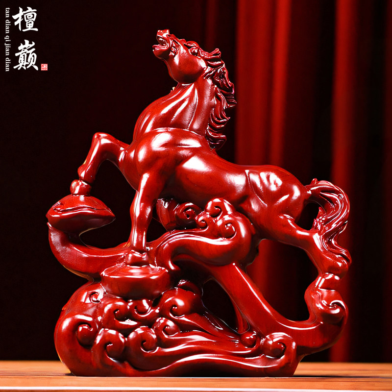 木雕生肖马摆件实木马到成功装饰