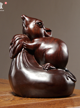 黑檀木雕老鼠摆件实木生肖装饰