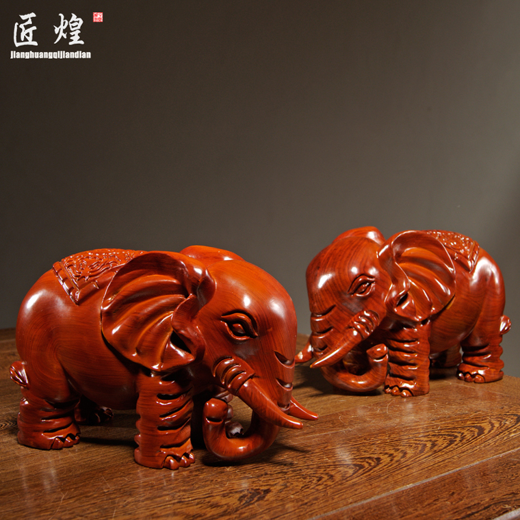 花梨木雕大象摆件实木一对装饰