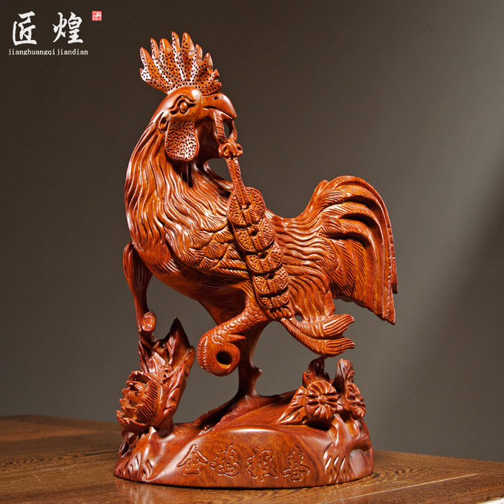 花梨木雕公鸡摆件实木生肖礼品