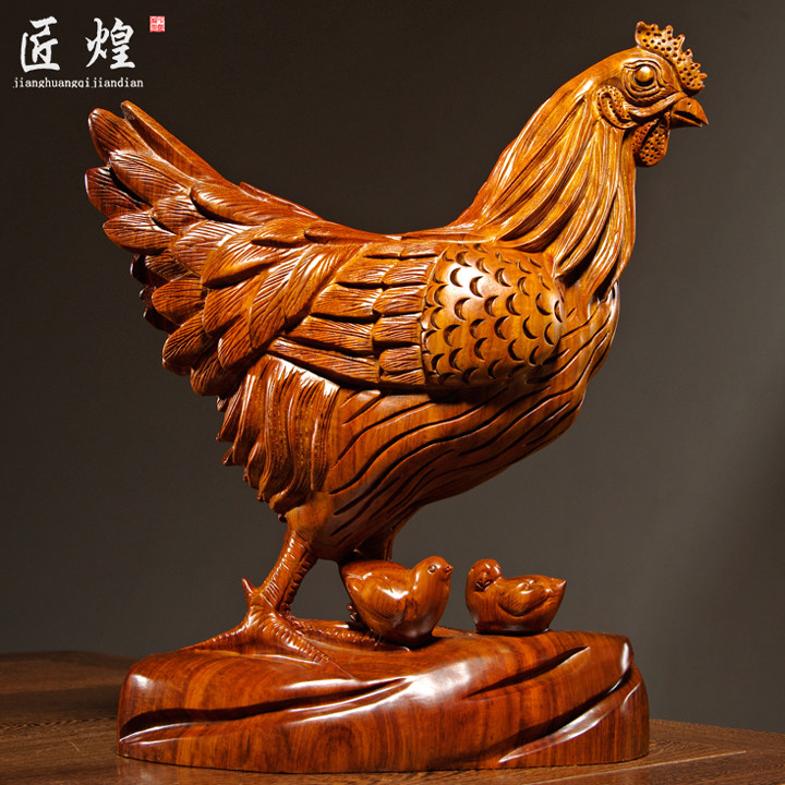 花梨木雕母鸡摆件实木动物雕刻十二生肖鸡家居客厅桌面装饰工艺品