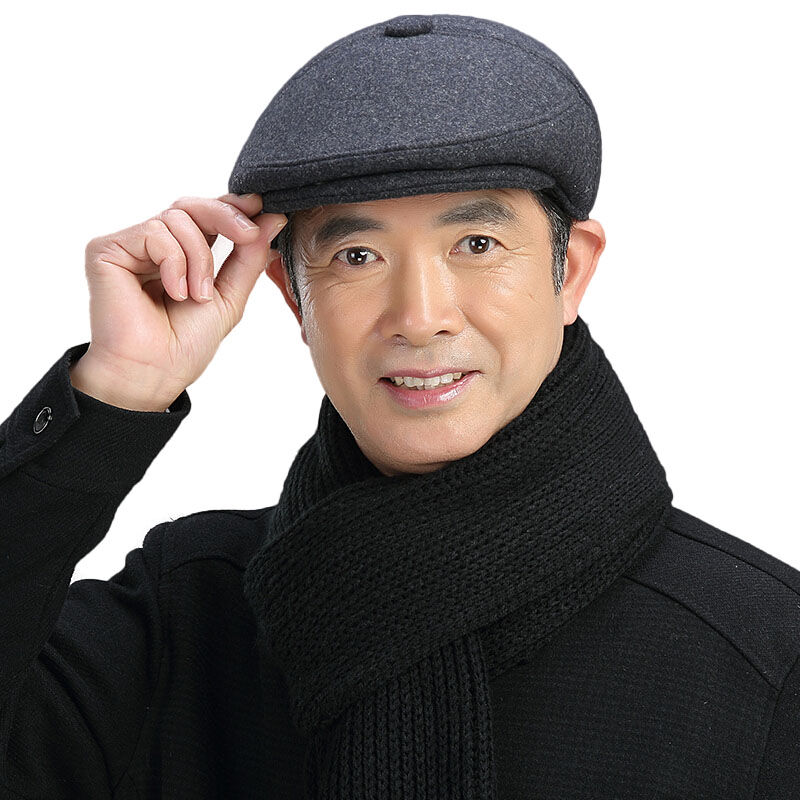 奇沛儿男士鸭舌帽老年人帽子男冬季护耳棉帽防寒保暖老人帽中老年