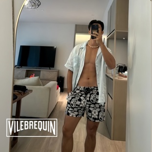 Vilebrequin沙灘褲 海龜內襯黑色短褲 三亞海邊度假溫泉泳褲 男正品