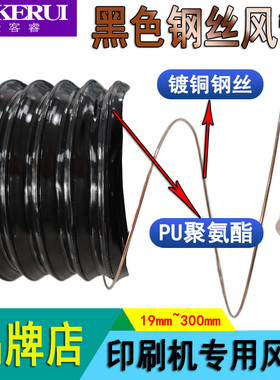 黑色PU聚氨酯钢丝软管工业吸尘管除尘伸缩波纹印刷机耐高温风管
